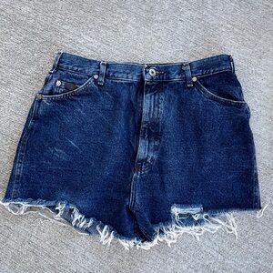 Lee Dark Blue Frayed Hem Denim Shorts